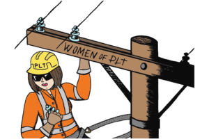 Women of PLT Logo. Women of PLT support women powerline technicians working in electrical utilities.