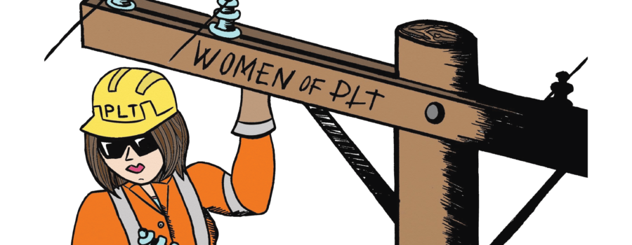 Women of PLT Logo. Women of PLT support women powerline technicians working in electrical utilities.