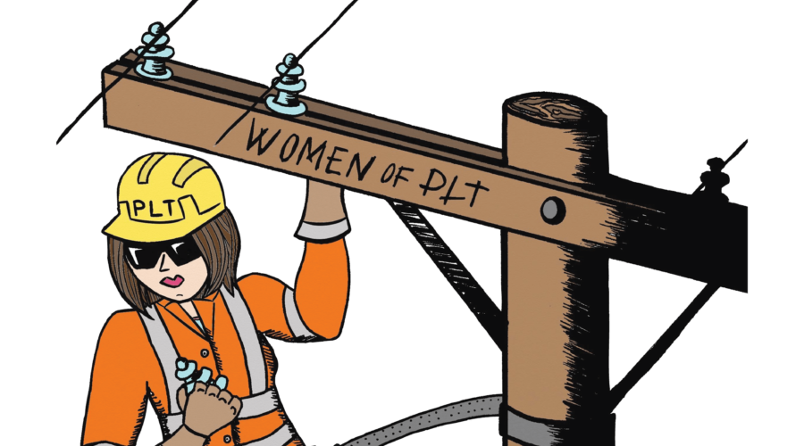 Women of PLT Logo. Women of PLT support women powerline technicians working in electrical utilities.